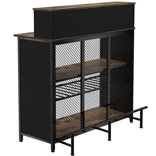 GDLF Home Bar Unit Mini Bar Liquor Bar Table with Storage and Footrest for Home Kitchen Pub (Brown)