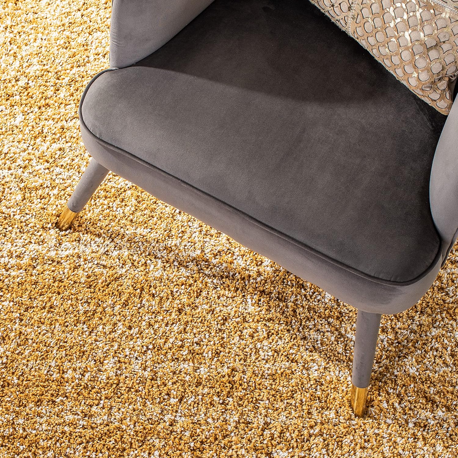 Safavieh Hudson Shag Collection Area Rug - 8' x 10', Gold & Ivory, Modern Abstract Design, Non-Shedding & Easy Care, 2-inch Thick Ideal for High Traffic Areas in Living Room, Bedroom (SGH295D)