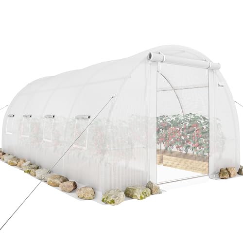 YITAHOME 20x10x6.5ft Greenhouses Large Walk-in Green House Heavy Duty Tunnel Green Houses Outdoor Portable Plant Gardening Upgraded Galvanized Steel Frame Zipper Doors 5 Crossbars Garden, Green