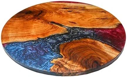 Customized Resin Epoxy Round Top Table, Solid Wood & Epoxy Resin, Epoxy River Round Top, Kitchen Top, Live Edge, Flexible Customized (16.5" Inches Tall, 18 x 18 Inches)