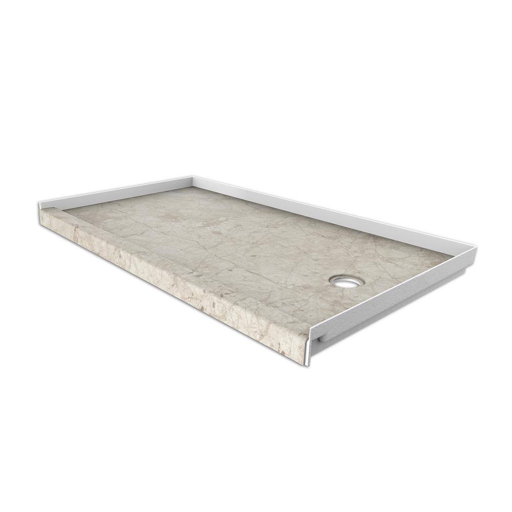 FlexStone FLXSBR6030BC 30x22 x 60x22 Single Threshold Shower Base Finish: Botticino Cream, Drain Location: Right