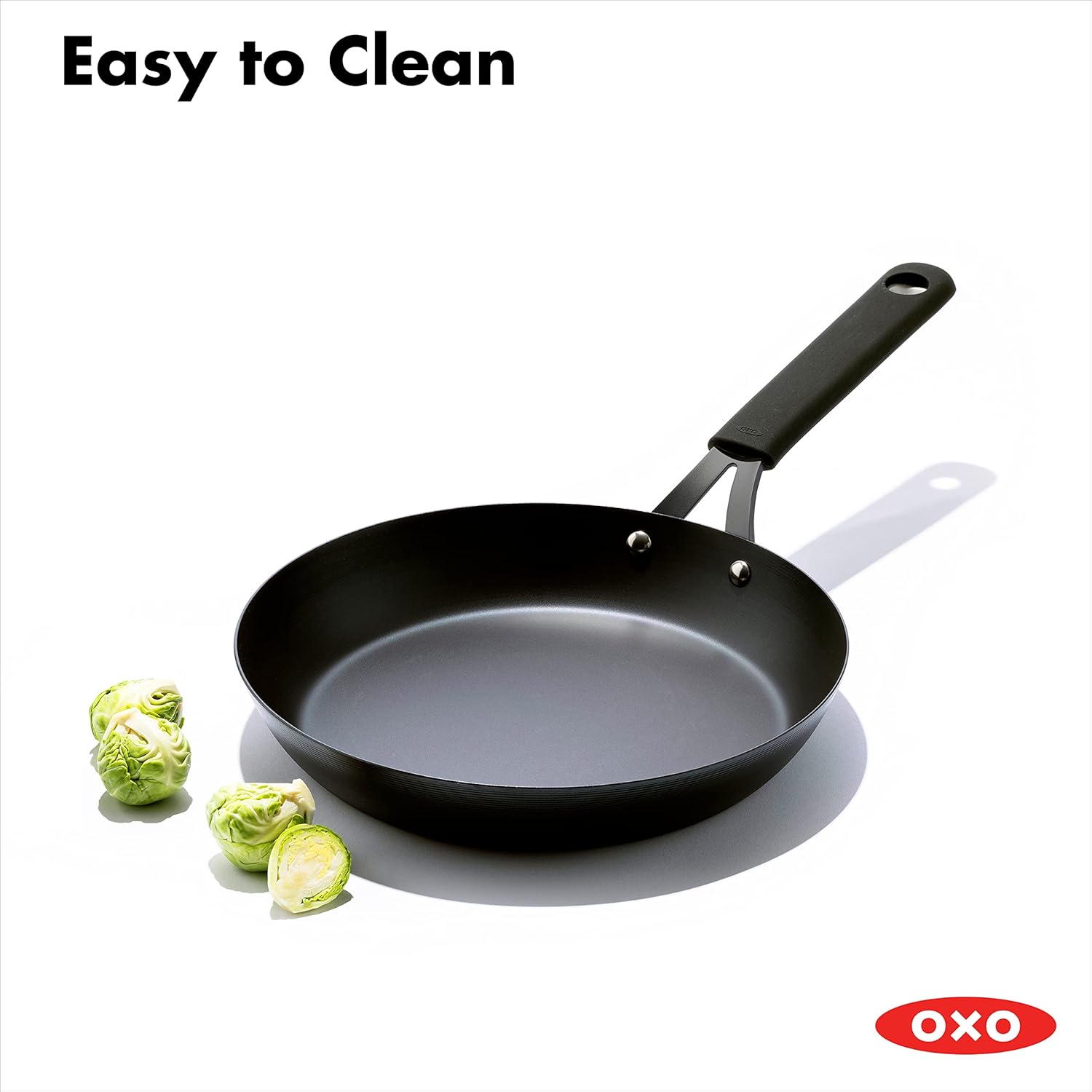 OXO Obsidian Pre-Seasoned Carbon Steel Induction Safe 12 Outdoor Frying Pan/Skillet with Silicone Sleeve, Black