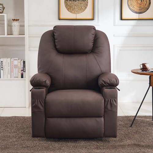 MCombo Power Lift Recliner Chair for Elderly, Lift Chair with Heat and Massage, FSC Certified, USB Ports, Cup Holders, Faux Leather 7040 (Black, Medium)