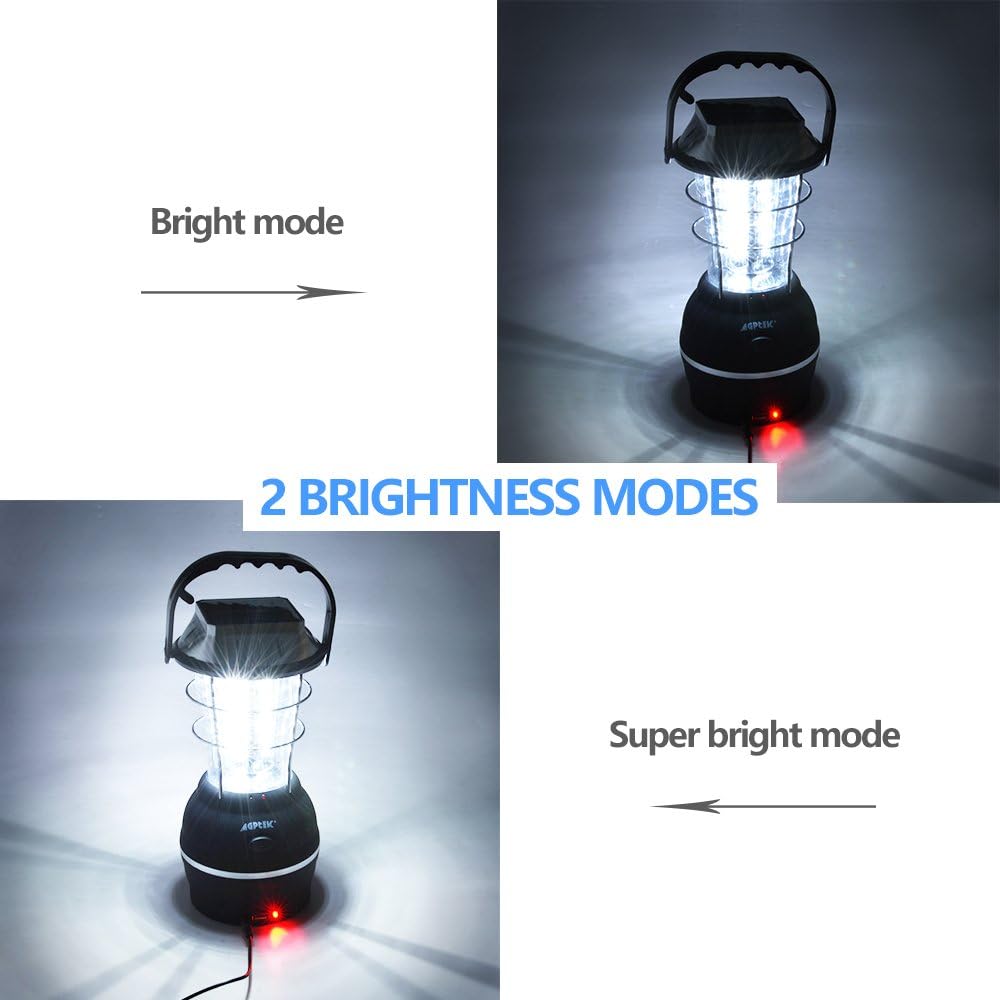 AGPTEK Solar Lantern, 5 Mode Hand Crank Dynamo 36 LED Rechargeable Camping Lantern Emergency Light, Ultra Bright LED Lantern - Car Charge - Camping Gear for Hiking Emergencies Hurricane Outages