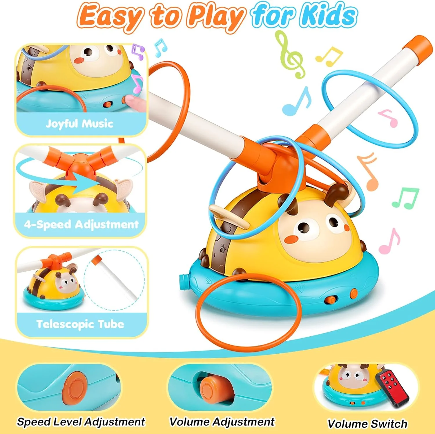 4 in 1 Outdoor Toy for Kids Ages 4-8, Jump Toy Toss Ring Baseball Game with Music, Outside Family Sports Games, Ideal Birthday, Xmas Gifts for Boys Girls Ages 3 4 5 6 7 8