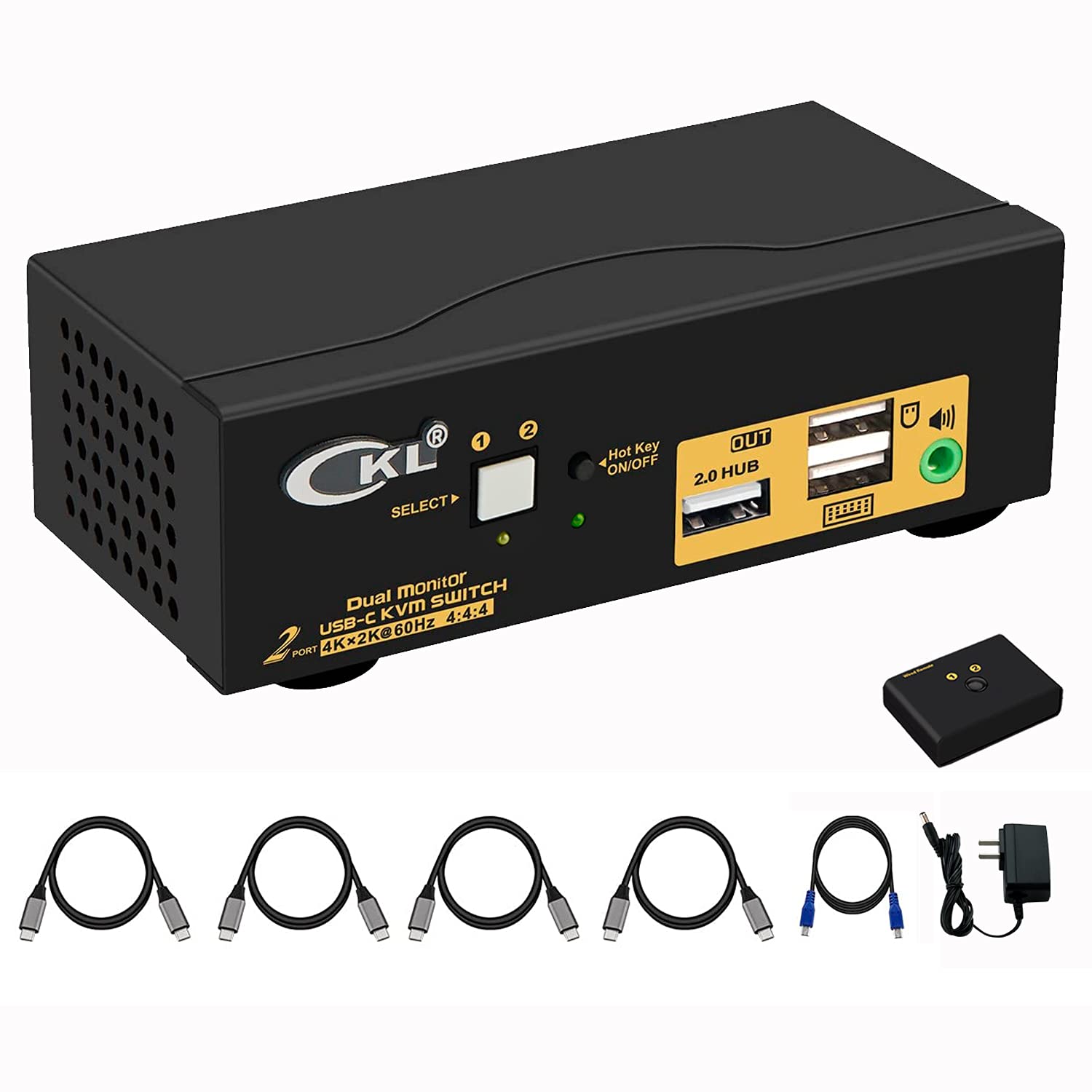 CKL 2x2 Matrix HDMI KVM Switch Dual Monitor USB 3.0 4K 60Hz, PC Monitor Keyboard Mouse Peripherals Sharing Box with Cables for 2 Computers or Laptops