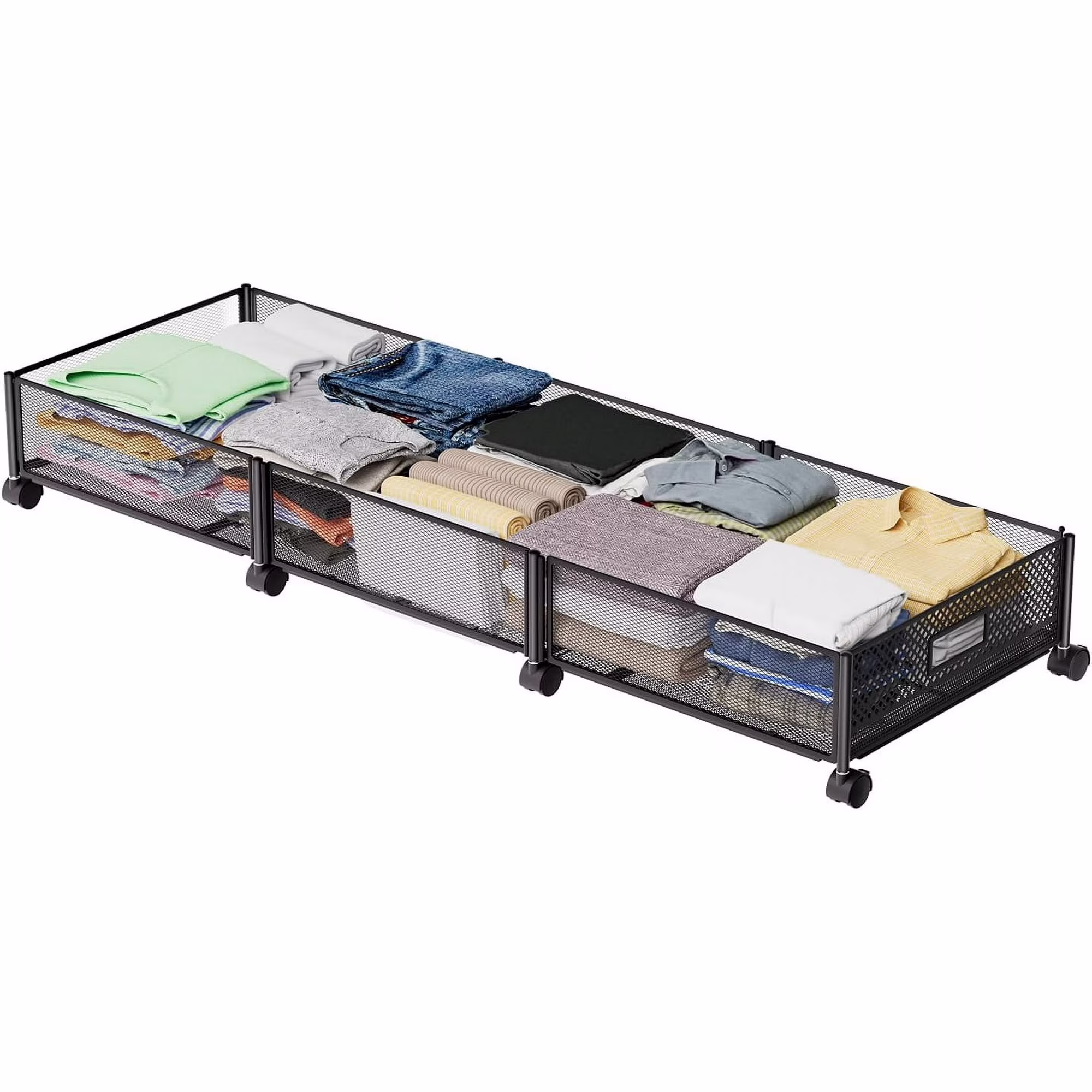 47.2'' Long Under Bed Storage on Wheels, 57.6L Large Capacity Rolling Under the Bed Storage Containers, Tool-Free Assembly Foldable Underbed Shoes Clothes Toy Drawers