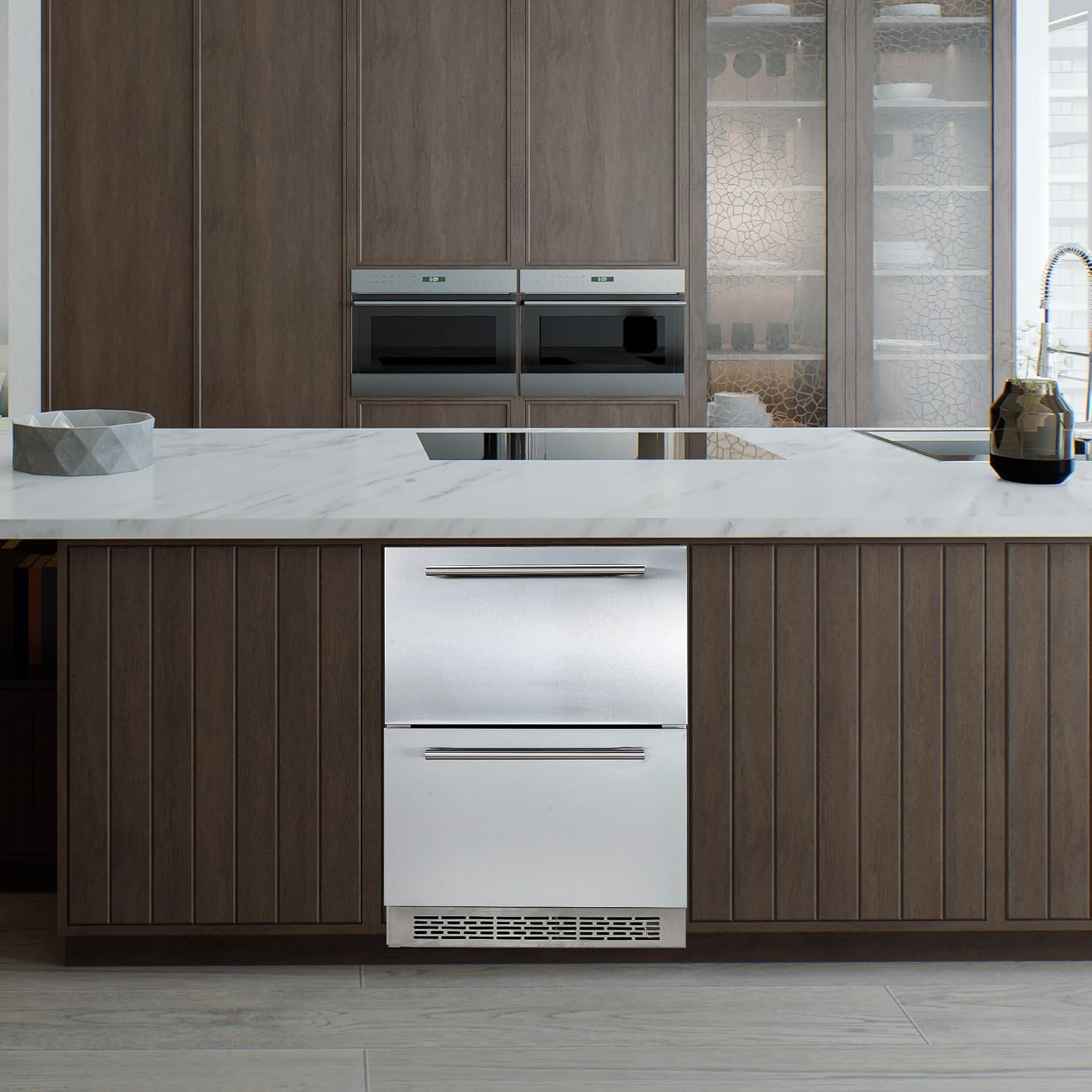 24 Inch Under Counter Drawer Fridge, Outdoor Undercounter Refrigerators for Patio with Weatherproof Full Stainless Steel Body, Built in Wine & Beverage Refrigerator for Home and Commercial