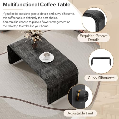 47.2" Minimalist Coffee Table with Curved Art Deco Design,Retro Multifunctional Cocktail Table for Living Room,Dining Room,Easy Assembly (Natural Wood Wash)