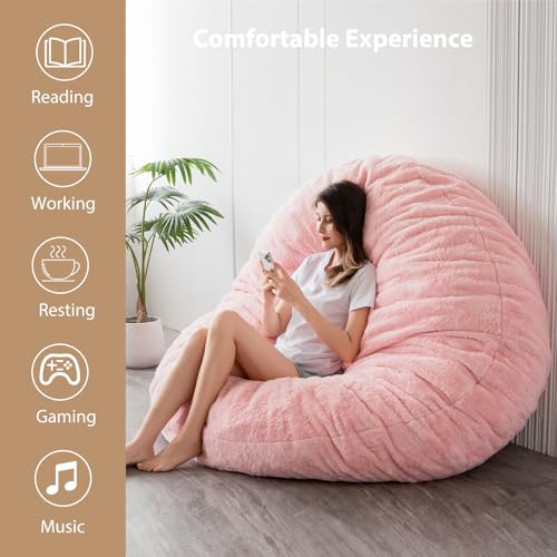 BYBYME 3 in 1 Bean Bag Chairs, Bean Bag Bed for Adults High-Density Foam Filling, Convertible Sofa Bed Faux Fur, Giant Bean Bag Chairs for Adults