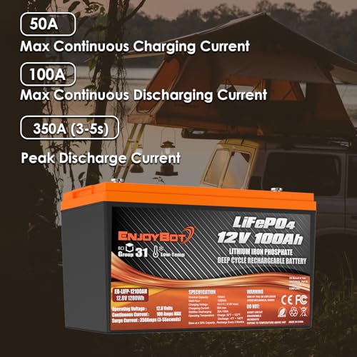 Enjoybot 12V 100Ah LiFePO4 Lithium Battery, BCI Group 31 Lithium Battery with 100A BMS, Low Temp Cut Off Deep Cycle Battery Perfect for Golf Cart, RV, Solar, Trolling Motor, Home Energy Storage