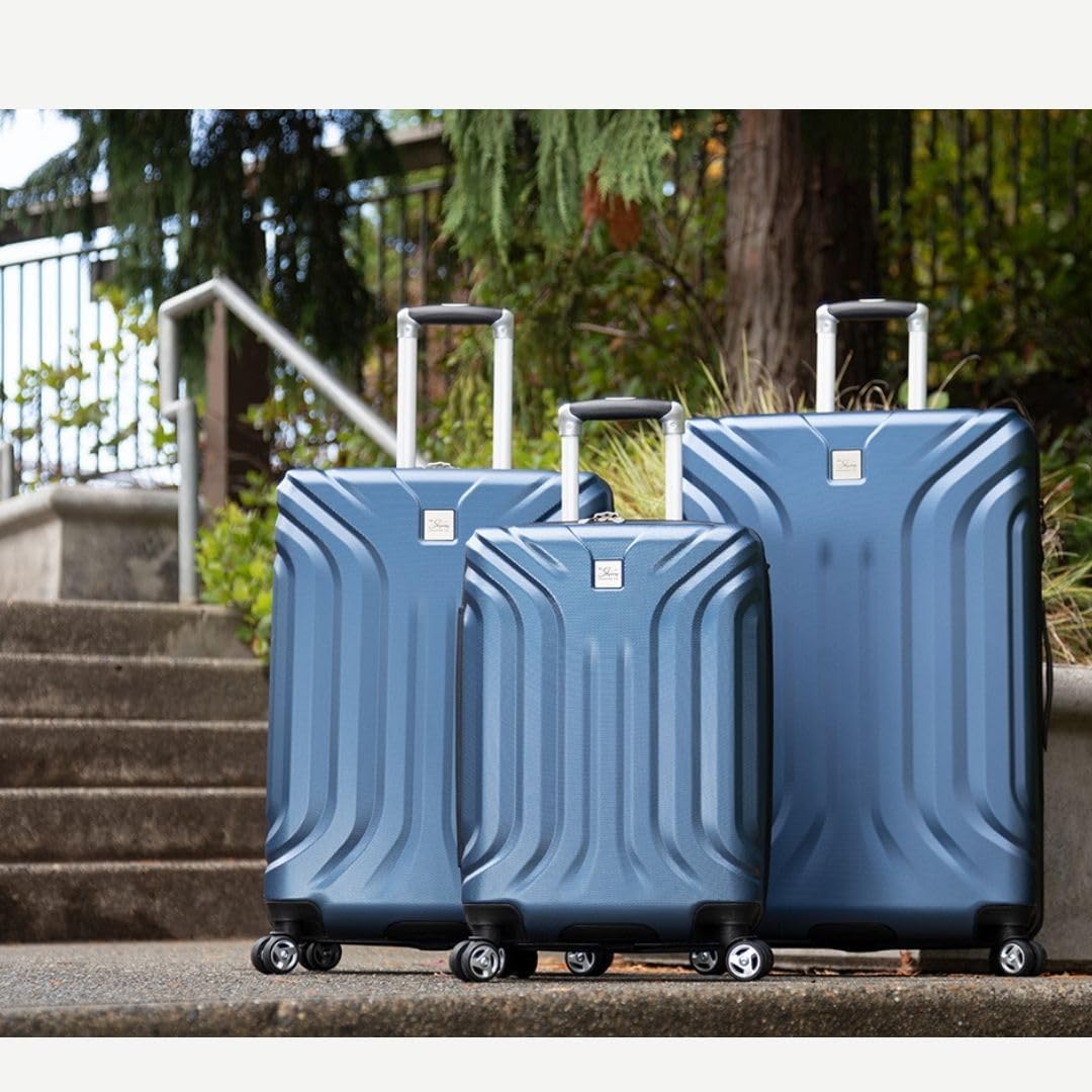 Skyway Nimbus 4.0 Expandable, Durable Hardside, 4 Wheel Spinner, Lightweight Suitcase, Unisex, Stylish, Maritime Blue, Checked-Medium 24-Inch