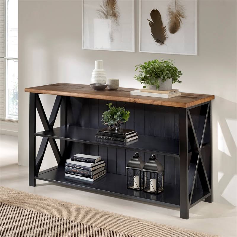 Pemberly Row 52x22 Solid Wood Farmhouse Storage Console-Reclaimed Barnwood/Black