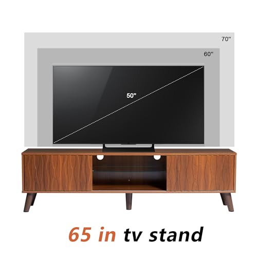Led TV Stand and Coffee Table Set, Mid Century Modern TV Stand 65 inch TV Table Stand with Sliding Doors, Coffee Table with Storage, Marble Grain Wood Smart Large Living Room Table (Black)