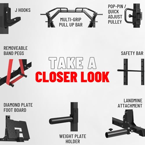 Mikolo Power Cage, Power Rack with Cable Crossover System, 1500LBS Squat Rack with LAT Pull Down System, Workout Cage with Pulley System for Fitness Home Gym