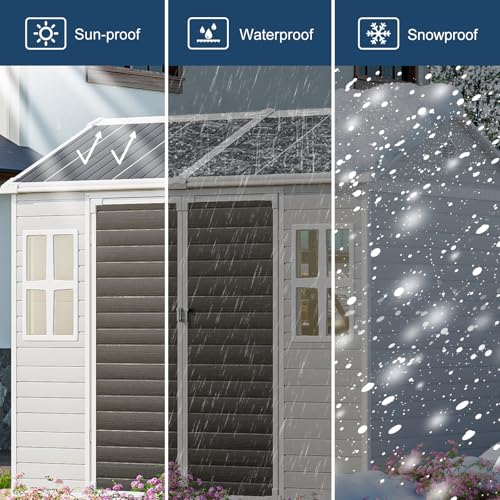 Outdoor Resin Storage Shed 8x4x6 FT Lean to Shed with Floor Included 2 Windows Lockable Door,Waterproof Outside Plastic Sheds for Backyard Garden Patio Lawn Tools