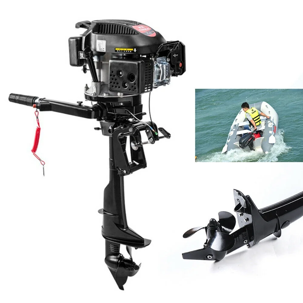 ZhdnBhnos 4 Stroke 6HP Heavy Duty Outboard Motor Fishing Boat Petrol Engine W/ Air Cooling System CDI 2500RPM Single Cylinder Hand Pull