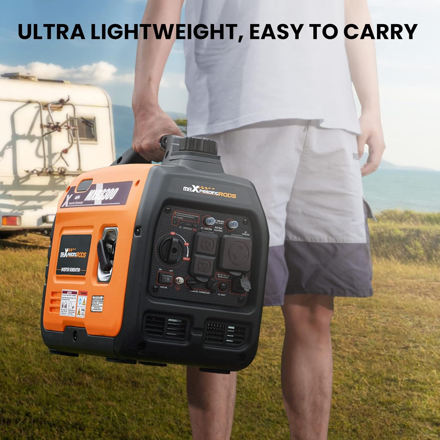 maXpeedingrods Portable Inverter Generator 3000W/3300W, Gas Powered Quiet Generator, EPA Compliant, for Home Camping Jobsites Woodwork, Co Alarm, RV Ready