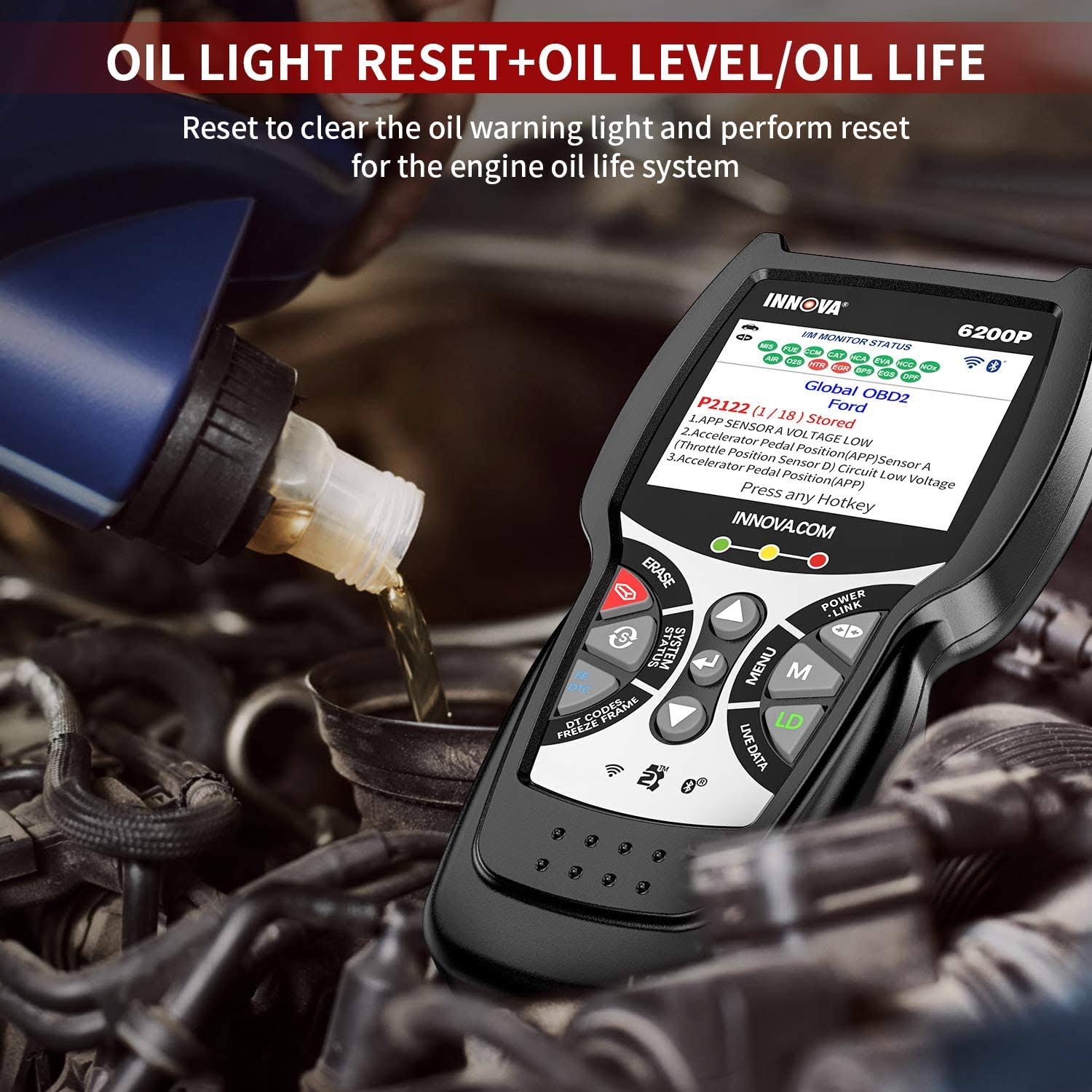 Innova 6200P ABS Srs OBD2 Scanner All Systems Code Reader with Battery Reset Oil Light Reset