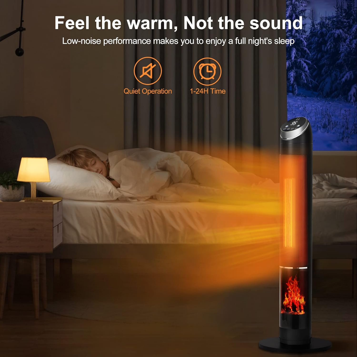 38" Space Heater, Heaters for Large Room, 1500W PTC Fast Heating Oscillating Ceramic Heater with Thermostat, 24H Timer, Remote, 3D Flame, Overheat & Tip-over Protection, for Home, Indoor Use (38 Inch)
