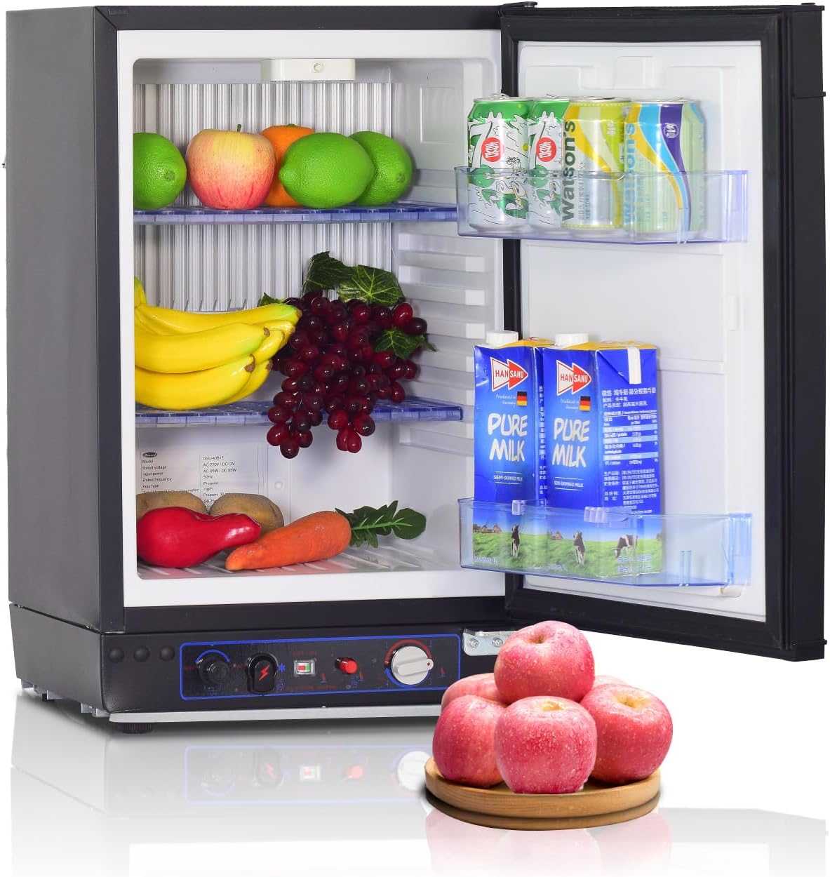 Smad Gas/110V/12V RV Refrigerator, 1.4 Cu.Ft. Propane Refrigerator Off Grid, 3 Way Fridge for Semi Truck, Camping, Mini car and Motorhome, Black