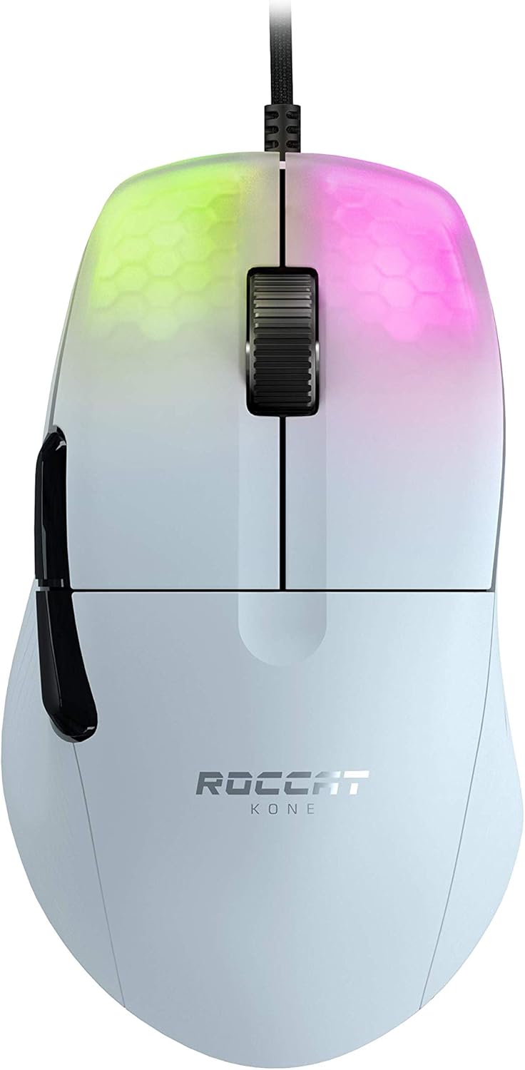 ROCCAT Kone Pro PC Gaming Mouse, Lightweight Ergonomic Design, Titan Switch Optical, AIMO RGB Lighting, Superlight Wired Computer Mouse, Titan Scroll Wheel, Bionic Shell, 19K DPI, White Pack of 2