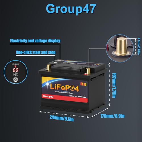 Lithium Car Battery Start and Stop, 12.8V 576WH Group 47 LiFePO4 Automotive Battery For Car, Starter Battery Plus Deep Cycle Performance, 36 Months Warranty