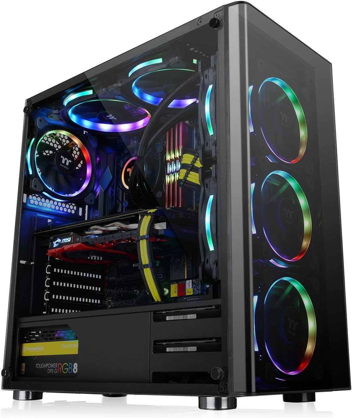 Thermaltake V200 Tempered Glass RGB Edition 12V MB Sync Capable ATX Mid-Tower Chassis with 3 120mm 12V RGB Fan + 1 Black 120mm Rear Fan Pre-Installed CA-1K8-00M1WN-01