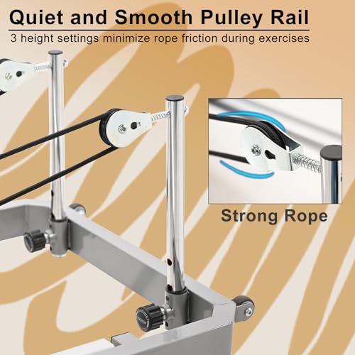 Foldable Pilates Reformer, Home Pilates Reformer Machine -Perfect for Tall People-5 Metal Resistance Springs-Up to 440 lbs Weight Capacity for Intermediate and Beginners Users