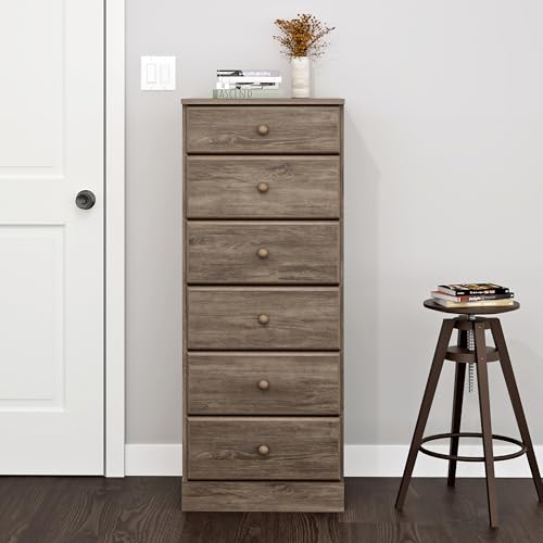 Prepac Sonoma 6 Drawer Dresser for Bedroom, Tall Chest of Drawers, Bedroom Furniture, Clothes Storage and Organizer, 19" D x 23.25" W x 52.75" H, Black