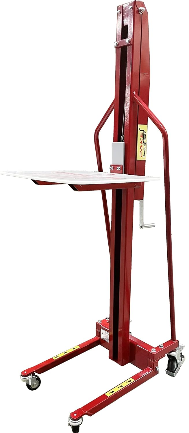 Pake Handling Tools - Winch Stacker, Manual Work Positioner Lift Truck - Steel Lightweight and Easily Maneuverable Lift with 220 lbs Capacity 59" Lift Height