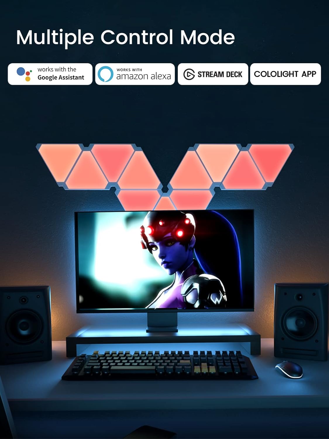 Cololight Smart Gaming Lights, Wall Lights for Bedroom Can No Sound Music Sync, Gaming Setup Triangle Lights with 6 Connection Slots for Gaming Room Decor, Gift for Men 6pcs