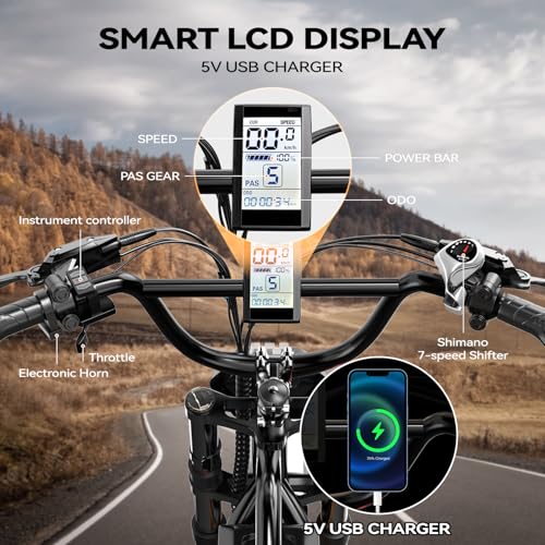 Electric Bike for Adults, 2000W/3000W Peak Single/Double Motor with 48V/52V 25AH/30AH Battery, 20"x4.0" Fat Tires 35MPH/37MPH Ebike, Dual Hydraulic Disc Brake Full Suspension Electric Bicycle