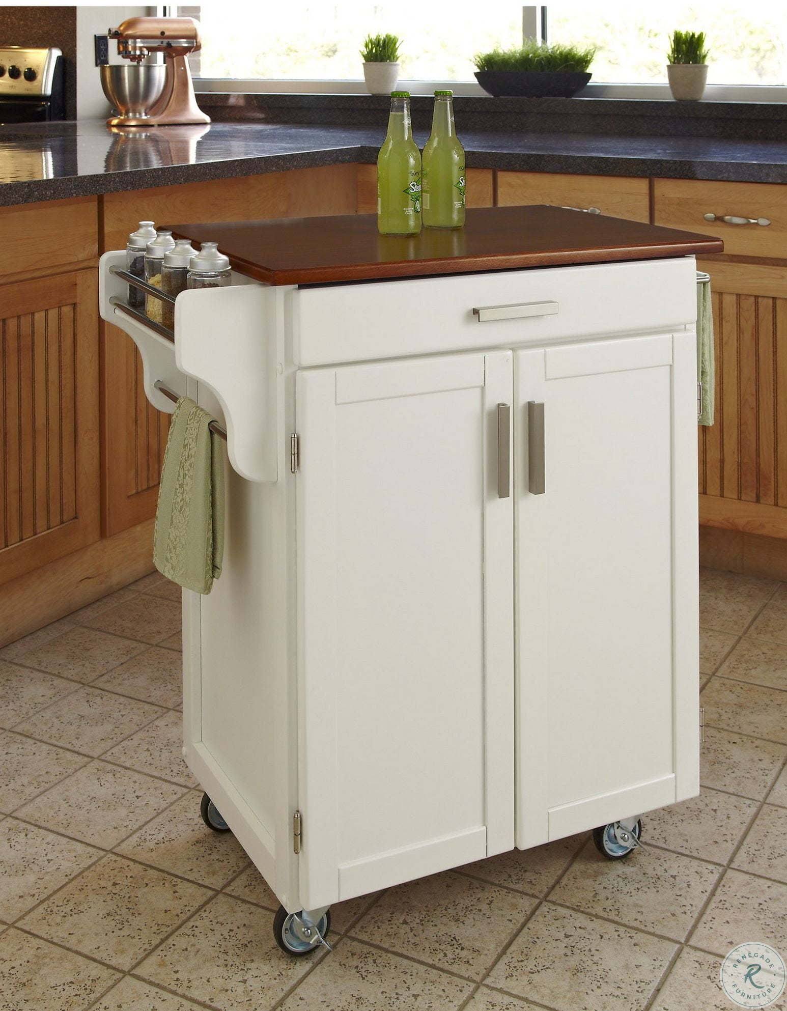 Home Styles Cuisine Kitchen Cart White with Oak Top