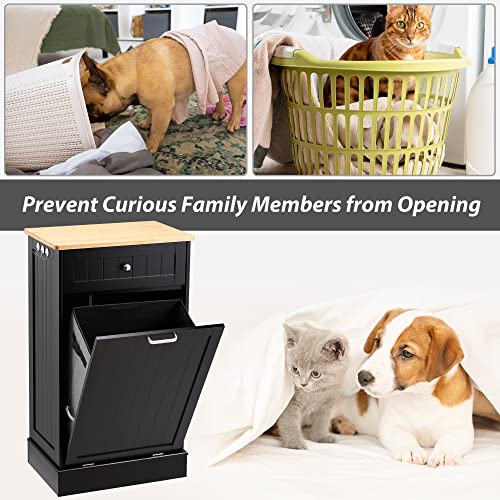 13 Gallons Tilt Out Trash Cabinet Kitchen Waste Bins Free Standing Laundry Hamper Recycling Cabinet Trash Can Holder with Hideaway Drawer Pet Proof Trash Can for Living Room, White