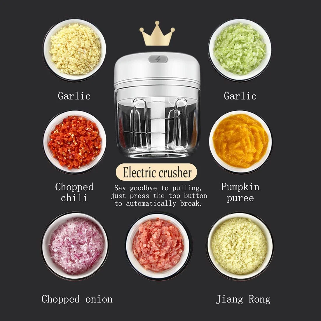 Electric Mini Garlic Chopper,Portable Mini Mincer Electric Food Processor, 250ml Mini Baby Food Maker Presses for Chili Onion Meat Spices Chopper Blender Machine