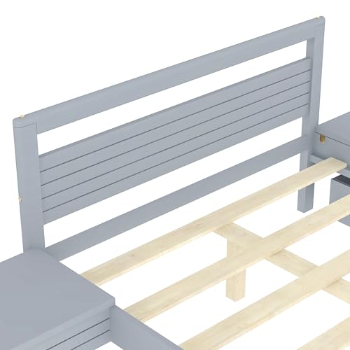 Merax Queen Size Wooden Platform Bed with 2 Storage Drawers and 2 Bedside Tables, Gray