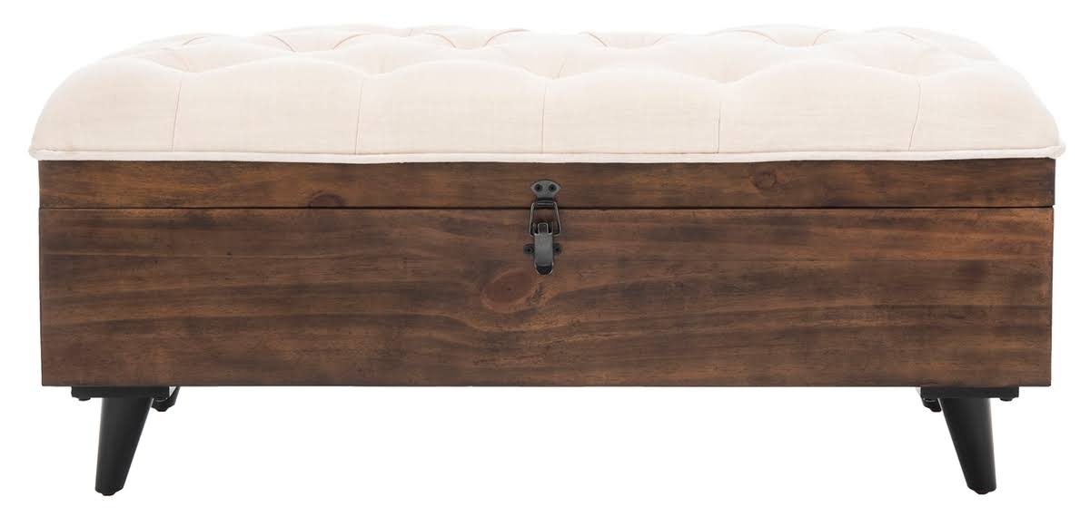 Safavieh Liam Light Beige u0026 Dark Oak Tufted Cocktail Ottoman