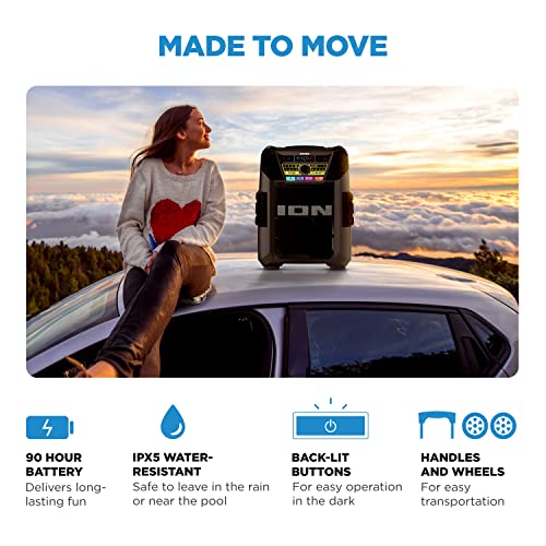 ION Block Rocker - Portable Bluetooth Outdoor Party Speaker with Karaoke Microphone, Battery, 4 Speakers, Radio, USB Port, App, Water-Resistant, 120W