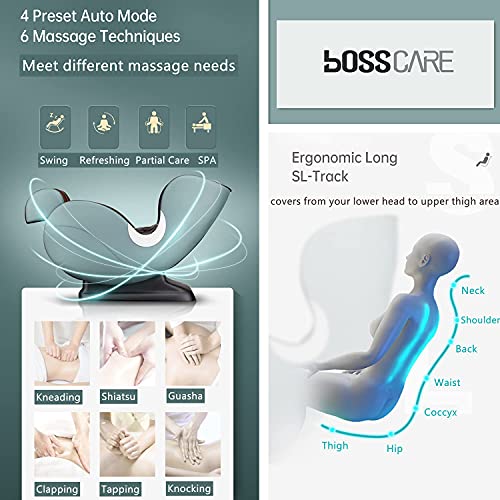 Small Massage Chairs SL Track Full Body Massage Recliner, Shiatsu Recliner, Space-Saving Design, Zero Gravity, Bluetooth Speaker (Light Grey GR8526 LED)