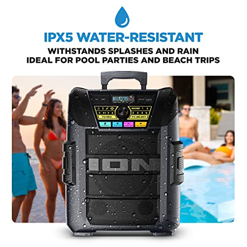 ION Block Rocker - Portable Bluetooth Outdoor Party Speaker with Karaoke Microphone, Battery, 4 Speakers, Radio, USB Port, App, Water-Resistant, 120W