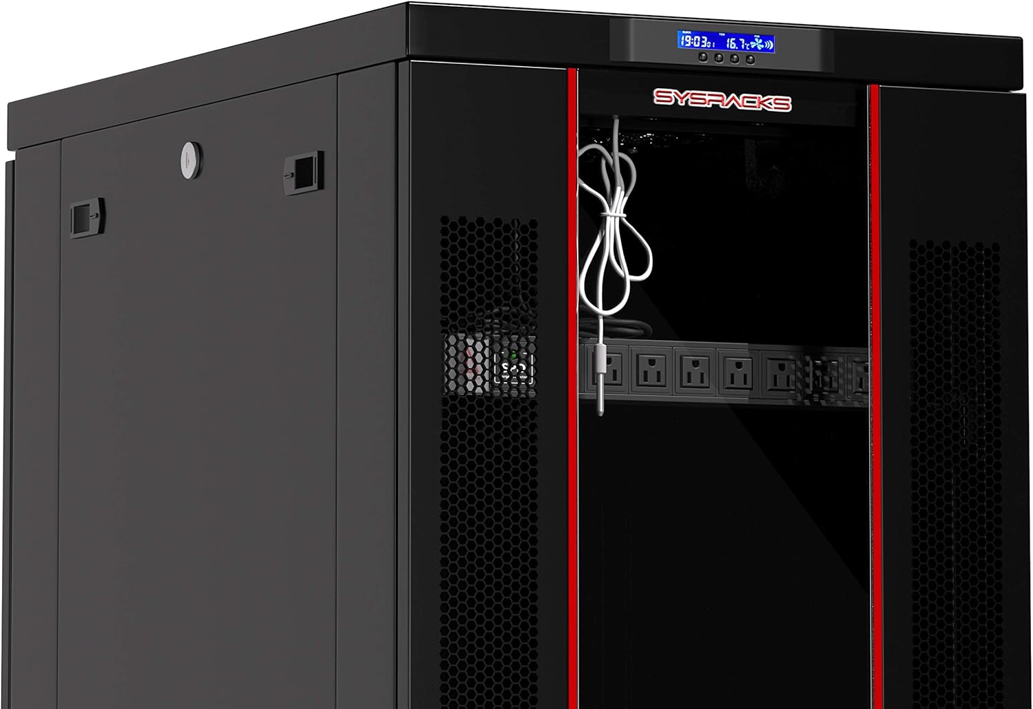 Sysracks 32U 39-Inch Deep Server Rack Cabinet It Enclosure Server Cabinet with Accessories - LCD Screen - Thermostat - PDU - Casters - 4 Fans �C Shelf