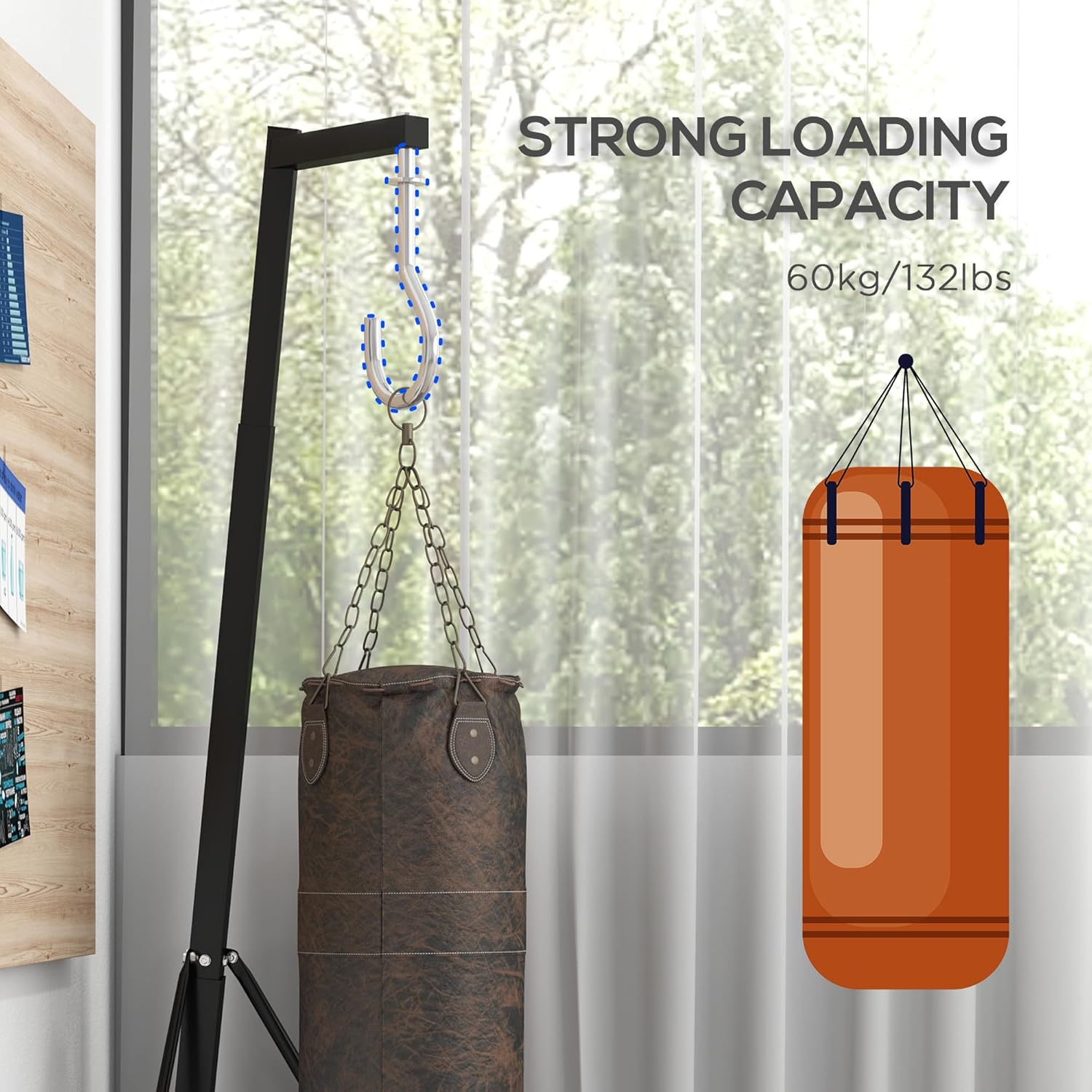 Soozier Foldable Punch Bag Stand, Height Adjustable Heavy Bag Stand with Weighted Base, Free Standing for Home Gym, Stand Only
