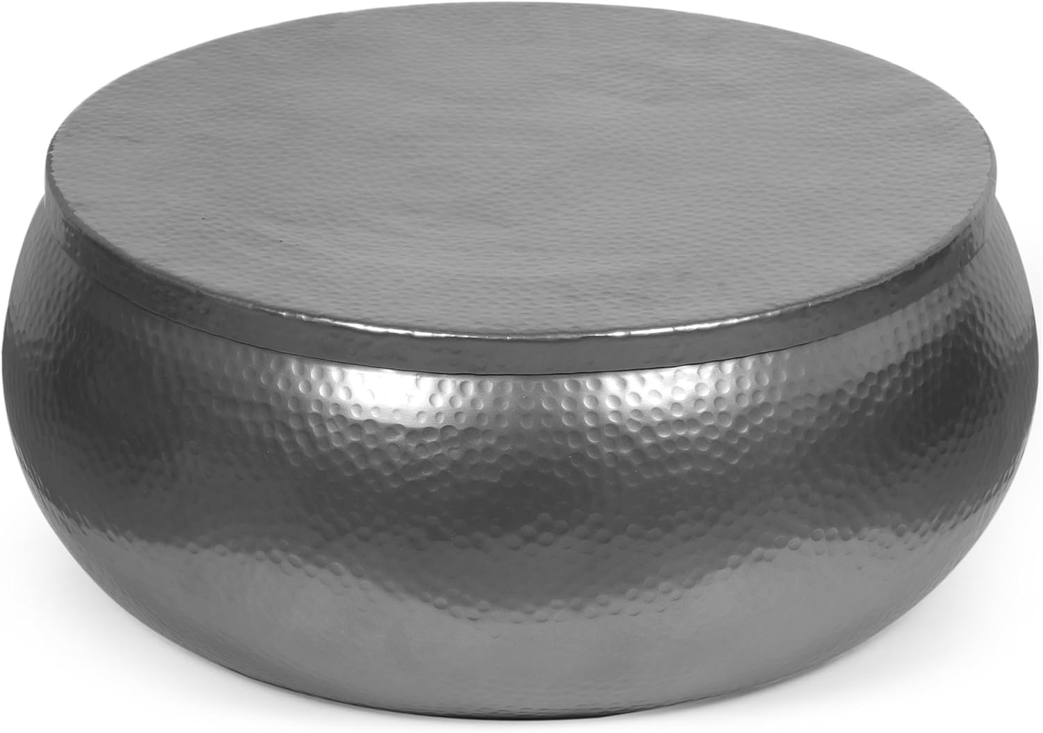 29" Modern Solid Aluminum Round Drum Coffee Table with Hammered Embossed Texturing, Drum Round Coffee Table Cocktail Table Creative Center Table for Living Room
