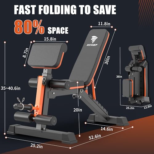 Adjustable Weight Bench - 1000LBS Heavy Duty Foldable Workout Bench Press with Leg Extension and Preacher Pad, Flat/Incline/Decline, Sit Up Bench for Full Body Strength Training at Home Gym