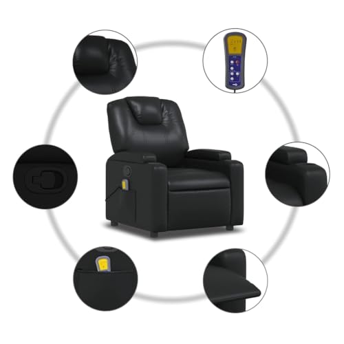 Massage Recliner Chair Black Faux Leather,6Point Vibration Massage Recliner Chair with Faux Leather Upholstery for Ultimate Comfort Living Room Armchairs, Recliners & Sleeper Chairs