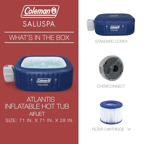 Coleman SaluSpa AirJet 4 to 6 Person Inflatable Hot Tub Square Portable Outdoor Spa with 140 Soothing AirJets and Insulated Cover, Gray