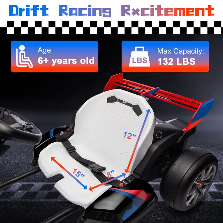 Licensed BMW Electric Go Kart for Kids Ages 6-12, 24V 9AH Drift Kart with Two 200W Motors, LED Lights, Drift Mode& 2 Speed Modes, Adjustable Seat (White)