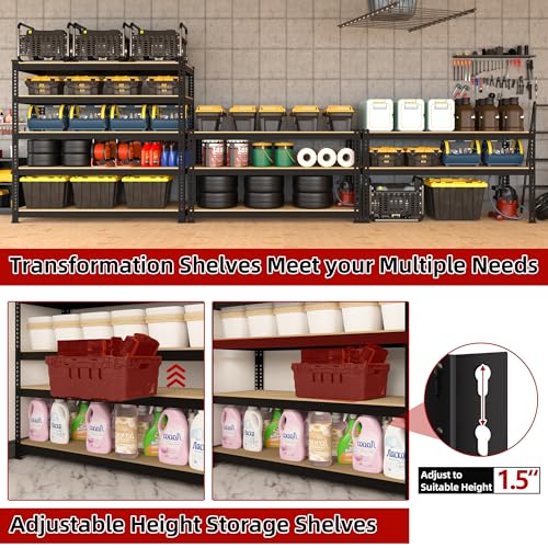 5 Tier Garage Storage Shelves - 32" W x 16" D x 63" H Adjustable Heavy Duty Metal Shelving Unit, Garage Shelving Utility Storage Rack for Basement, Pantry, Kitchen, Black, 2 PCS