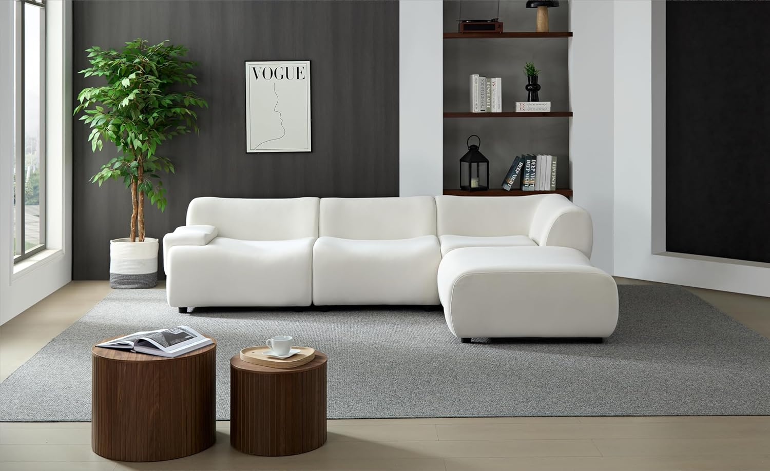 105.9'' Luxury Modern Sectional Curved Sofa - Contemporary Design, Plush Comfort, Curved Couch for Living Room, L-Shape Right Chaise (White)